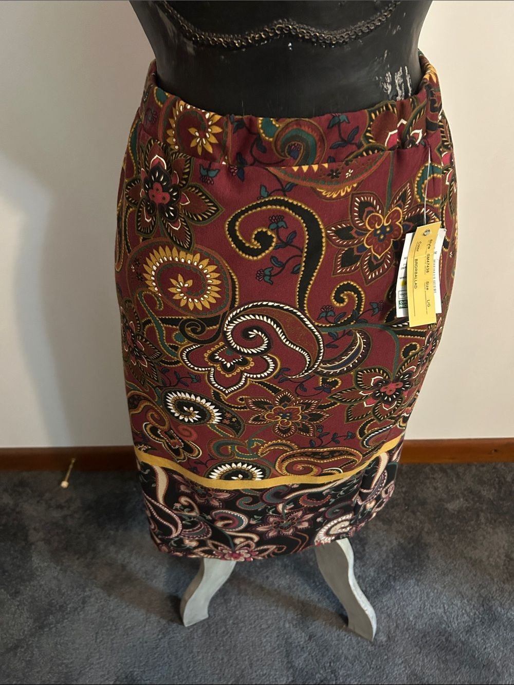 Melissa Paige Paisley Print Burgundy Pencil Skirt